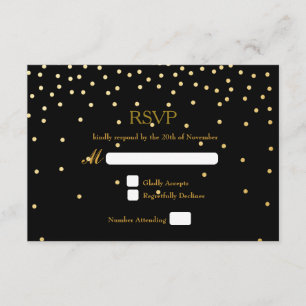 Schwarze & Goldfolie Konfetti Punkte Hochzeit RSVP Karte