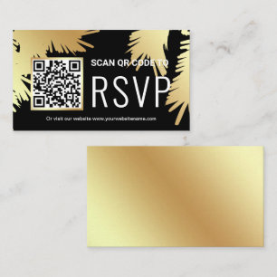Schwarze Goldfolie Palmwedel QR Code RSVP Hochzeit Begleitkarte