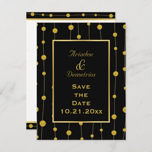 Schwarze Goldfolie Perlen Moderne Hochzeit Sichern Ankündigungspostkarte (Vorne/Hinten)