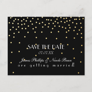 Schwarze & Goldfolie Punkte Save The Date Postkart Ankündigungspostkarte