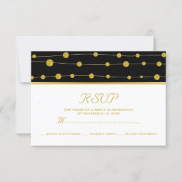 Schwarze Goldfolien Perlen & Streifen moderne Hoch RSVP Karte