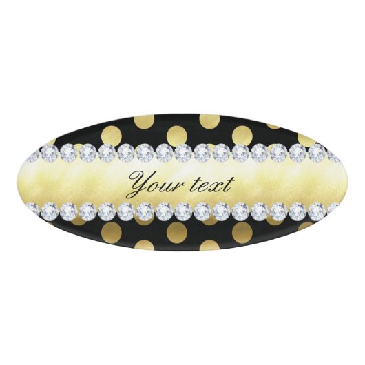 Schwarze Goldfolien-Tupfen-Diamanten Namenschild (Vorderseite)