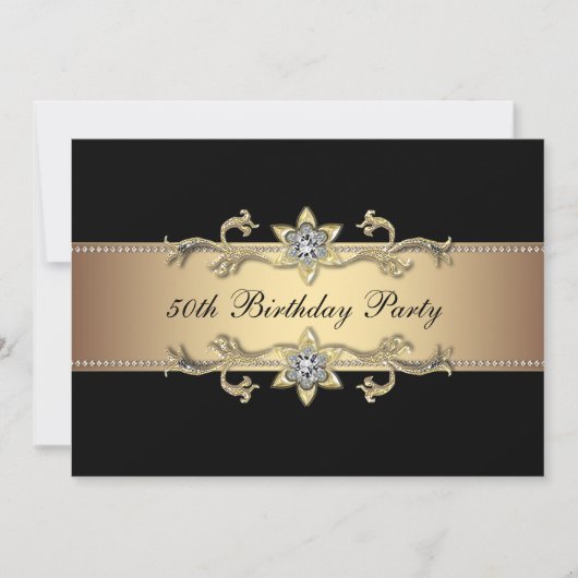 Schwarze Goldfrauen 50. Geburtstag Einladung (Vorderseite)