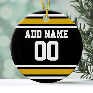 Schwarze Goldfußball-Jersey-Name-Zahl Keramik Ornament