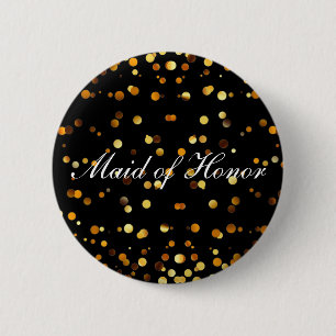 Schwarze GoldGlitzerconfetti-Folien-Trauzeugin Button