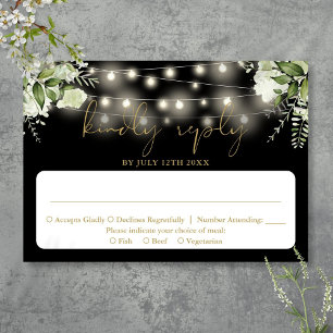 Schwarze Goldgrün-Pflanzen-Blumenlichterkette Hoch RSVP Karte