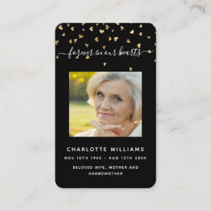 Schwarze Goldherzen Foto Beerdigungskarte Visitenkarte