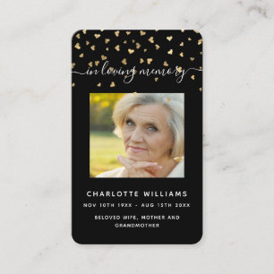 Schwarze Goldherzen Foto Beerdigungskarte Visitenkarte