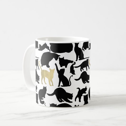 Schwarze Goldkatzen Kaffeetasse (Vorderseite Links)