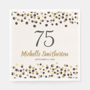 Schwarze Goldkonfetti Glitter 75. Geburtstag Serviette