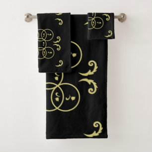 Schwarze Goldkreise Badhandtuch Set