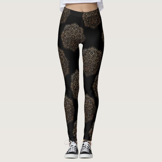 Schwarze GoldMandalas-Muster| Zen Boho Yoga-Hosen Leggings (Vorderseite)