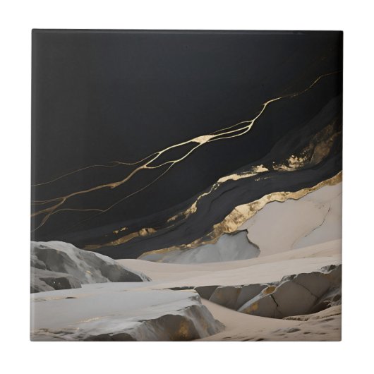 Schwarze Goldmarmor-Landschaft Fliese (Vorderseite)