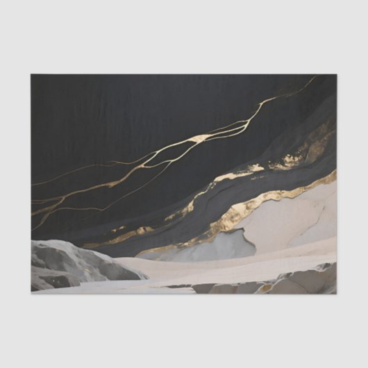 Schwarze Goldmarmor-Landschaft Seidenpapier (Vorderseite)