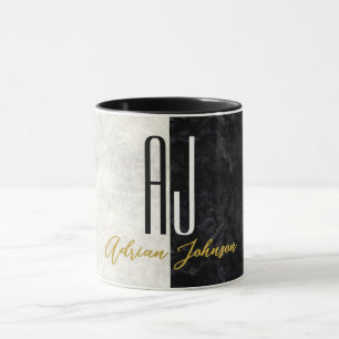 Schwarze Goldmarmor-Monogramm Tasse
