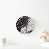 Schwarze Goldmarmoradern Luxus Abstract Runde Wanduhr (Zuhause)