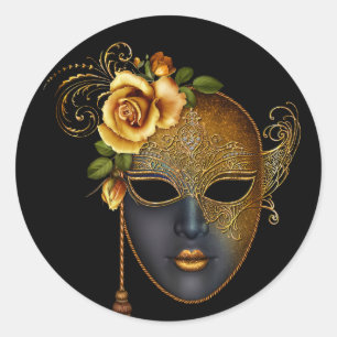 Schwarze Goldmasquerade-Party-Sticker Runder Aufkleber