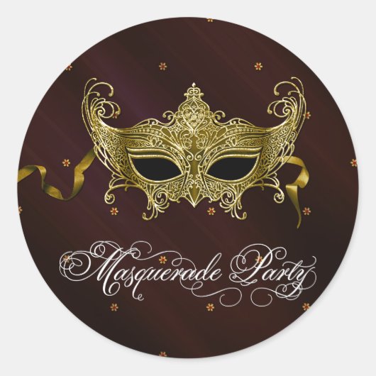 Schwarze Goldmasquerade-Party-Sticker Runder Aufkleber (Vorderseite)