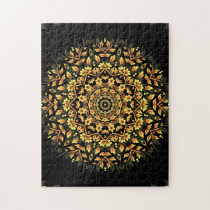 Schwarze Goldmit BlumenMandala Puzzle