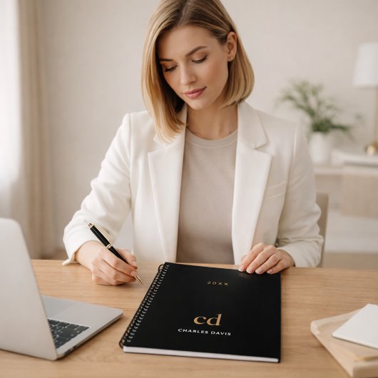 Schwarze Goldmonogramm-Initialen 2023 Planer