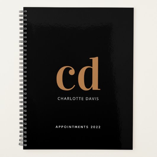 Schwarze Goldmonogramm-Initialen 2026 Planer (Vorderseite)