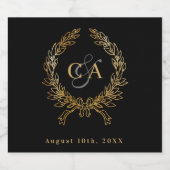 Schwarze Goldmonogramm-Initialen bei Hochzeit Schaumweinetikett (Einzelnes Label)