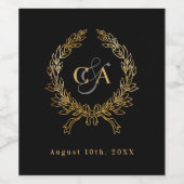 Schwarze Goldmonogramm-Initialen bei Hochzeit Weinetikett (Einzelnes Label)