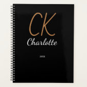 Schwarze Goldmonogramm-Initialen Name 2025 Planer (Vorderseite)