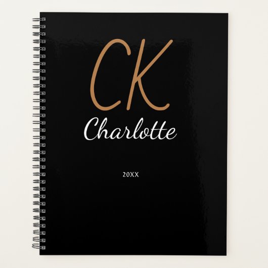 Schwarze Goldmonogramm-Initialen Name 2025 Planer (Vorderseite)