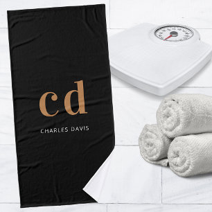 Schwarze Goldmonogramm-Initialnamen minimalistisch Badehandtuch