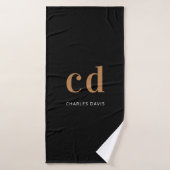 Schwarze Goldmonogramm-Initialnamen minimalistisch Badehandtuch (Badehandtuch)