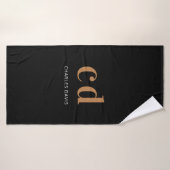 Schwarze Goldmonogramm-Initialnamen minimalistisch Badehandtuch (Badehandtuch)