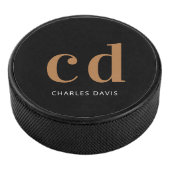 Schwarze Goldmonogramm-Initialnamen minimalistisch Eishockey Puck (3/4)