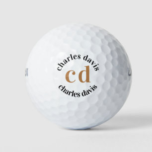 Schwarze Goldmonogramm-Initialnamen minimalistisch Golfball