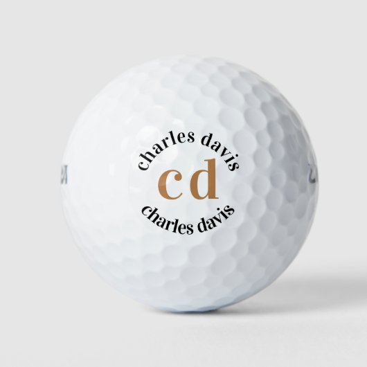 Schwarze Goldmonogramm-Initialnamen minimalistisch Golfball (Vorderseite)