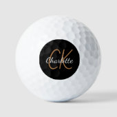 Schwarze Goldmonogramm-Initialnamen minimalistisch Golfball (Vorderseite)