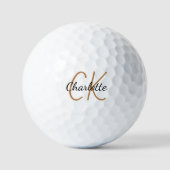Schwarze Goldmonogramm-Initialnamen minimalistisch Golfball (Vorderseite)