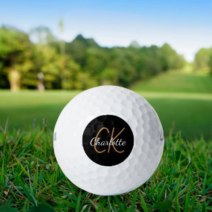 Schwarze Goldmonogramm-Initialnamen minimalistisch Golfball