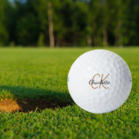 Schwarze Goldmonogramm-Initialnamen minimalistisch Golfball