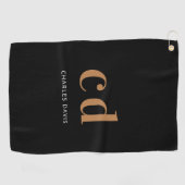 Schwarze Goldmonogramm-Initialnamen minimalistisch Golfhandtuch (Horizontal)