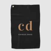 Schwarze Goldmonogramm-Initialnamen minimalistisch Golfhandtuch (Vorderseite)