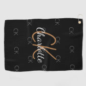 Schwarze Goldmonogramm-Initialnamen minimalistisch Golfhandtuch (Horizontal)