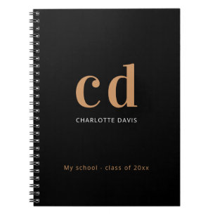 Schwarze Goldmonogramm-Initialnamen minimalistisch Notizblock