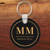 Schwarze Goldmonogramm-Initialnamen minimalistisch Schlüsselanhänger (Vorderseite)
