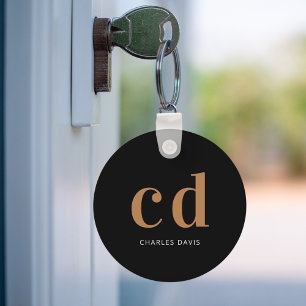 Schwarze Goldmonogramm-Initialnamen minimalistisch Schlüsselanhänger