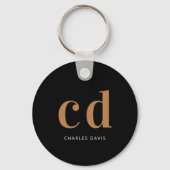 Schwarze Goldmonogramm-Initialnamen minimalistisch Schlüsselanhänger (Vorderseite)
