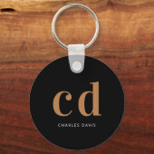 Schwarze Goldmonogramm-Initialnamen minimalistisch Schlüsselanhänger (Vorderseite)