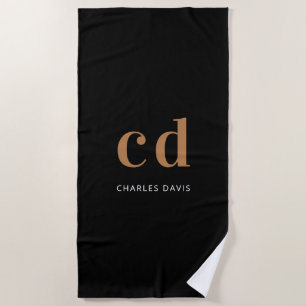 Schwarze Goldmonogramm-Initialnamen minimalistisch Strandtuch