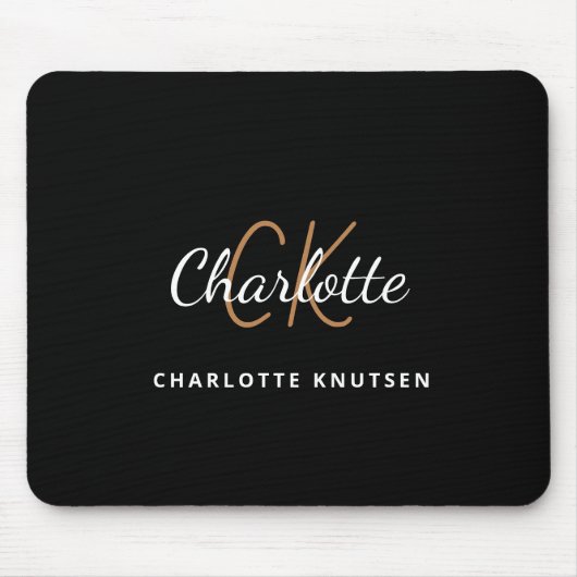 Schwarze Goldmonogramm-Inittite Name minimalistisc Mousepad (Vorne)