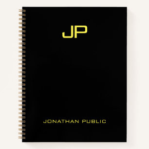 Schwarze Goldnamensvorlage für Monogram-Notebooks Notizblock